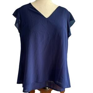 Womens Top Size Medium Navy Blue Sheer Work Professional Flirt Twee Office Siren